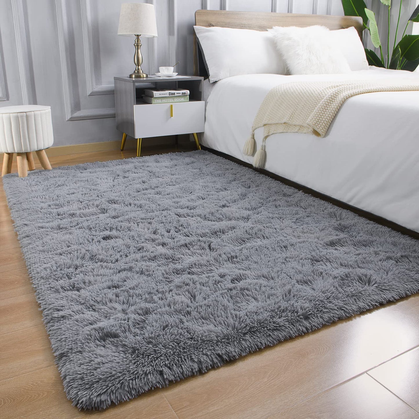 AROGAN Luxury Soft Area Rugs for Bedroom Living Room Plush Shag Rug 4x6 Feet, Grey Fluffy Rug for Kids Girls Playroom Dorm, Shag Shag Fuzzy Carpets Plush Rug for Teen Boys Nursery