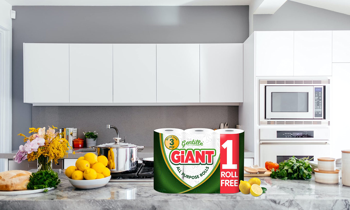 Gentille Giant 3 Ply Thickness Paper Towel | Extra Strong, Absorbent, Tough, Durable Kitchen Roll | Multipurpose Bulk Pack (18)