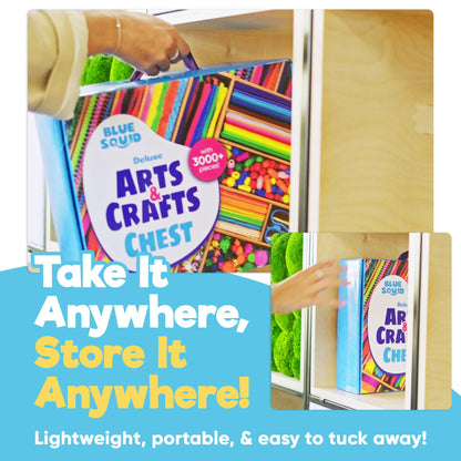 Blue Squid Arts & Crafts Chest - 3000+ pcs Deluxe Craft Kits for Kids Supplies Box, 2 Drawers, 18 Compartments, Sturdy Handle - Art and Crafting Kit Kids Craft Set, School Supply for Ages 4-8, 9-12