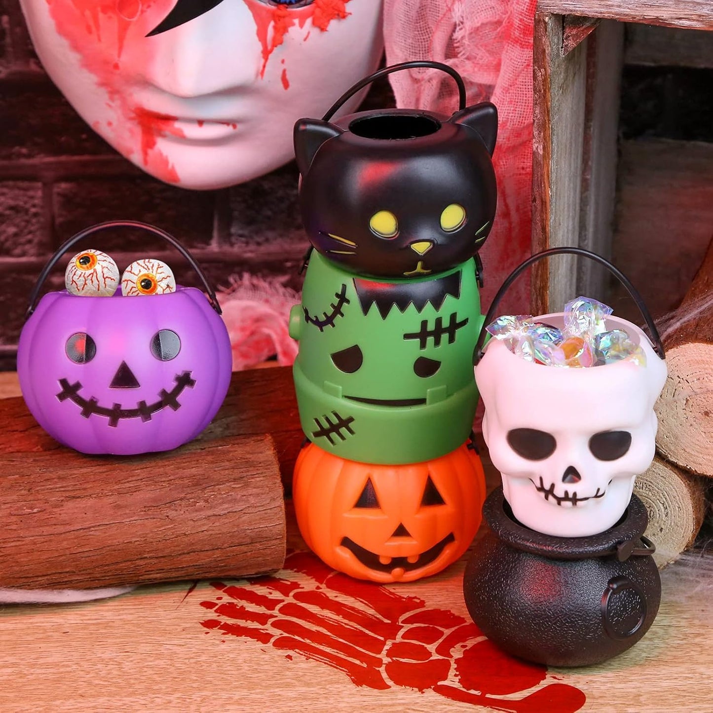 MCPINKY Small Halloween Candy Buckets, 12PCS Mini Portable Pumpkin Bucket Candy Bowl Holders for Kids Trick Or Treat Party Favor