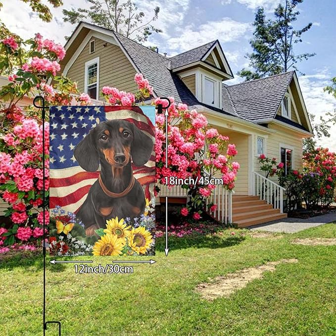 Dachshund American Flag Patriotic Dog Garden Flag Welcome Party Outdoor Outside Decorations Picks Home House Garden Yard Decor 12x18 Inch
