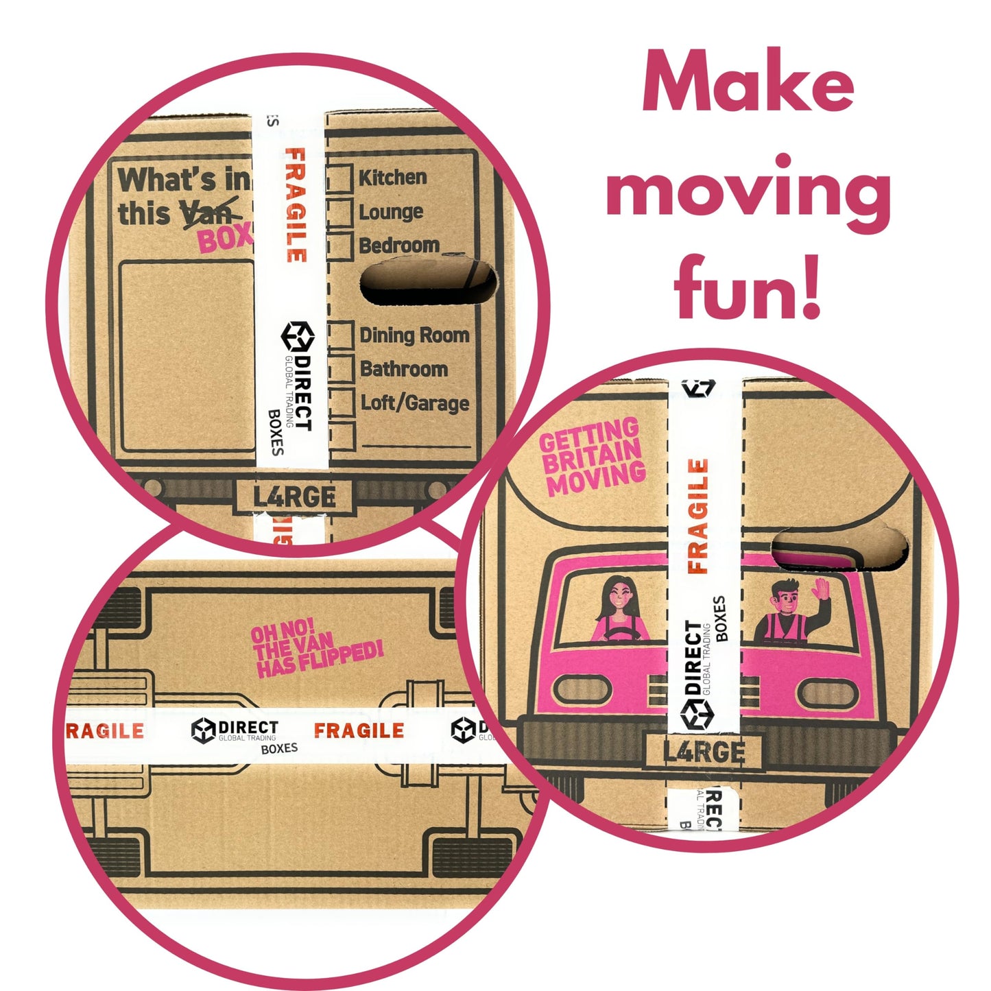 10 Strong Extra Large Cardboard Storage Packing Moving House Boxes with Carry Handles and Room List 66 Metres Fragile Tape 52cm x 52cm x 40cm