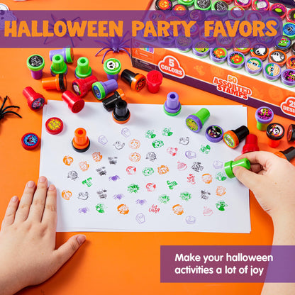 JOYIN 50 Pcs Halloween Stamps for Kids, 25 Designs Assorted Plastic Stamps Bulk, Trick Or Treat Stampers for Halloween Party Favor Gifts, Halloween Goodie Bag Fillers Classroom Game Prizes