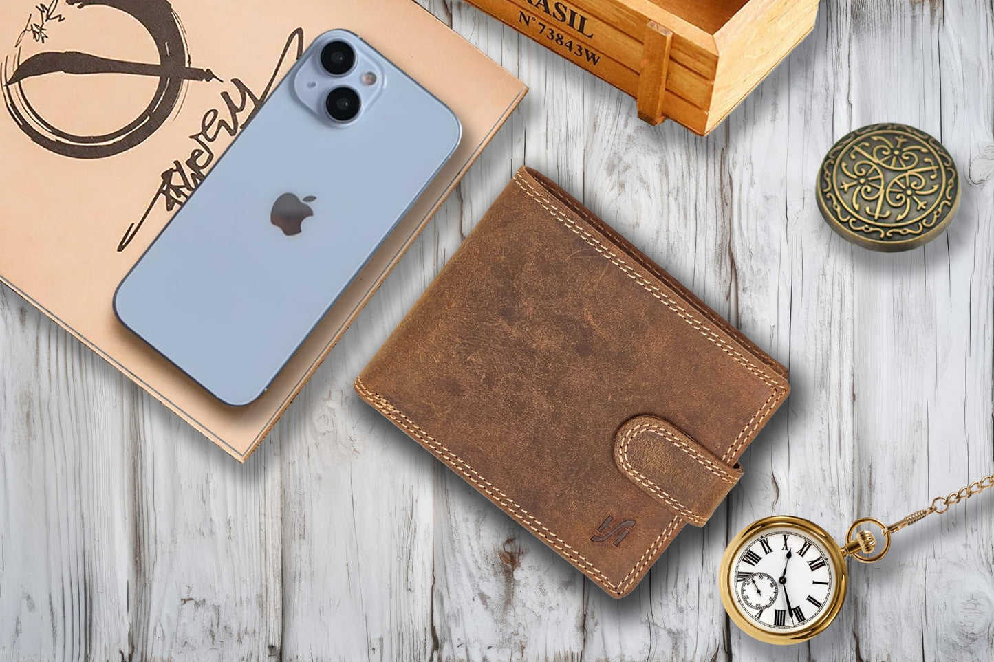 STARHIDE Handmade Wallets for Men UK | Genuine Distressed Hunter Leather | RFID Blocking Notecase Wallet | Coins and Id Card Holder | 710 (Brown)