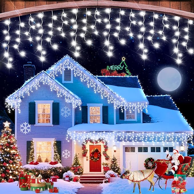 33FT Christmas Lights Outdoor, 400 LED Outdoor String Lights Waterproof Plug in with 8 Modes & Timer, Christmas String Lights for Tree Party, Garden, Holiday Decorations（Cool White）