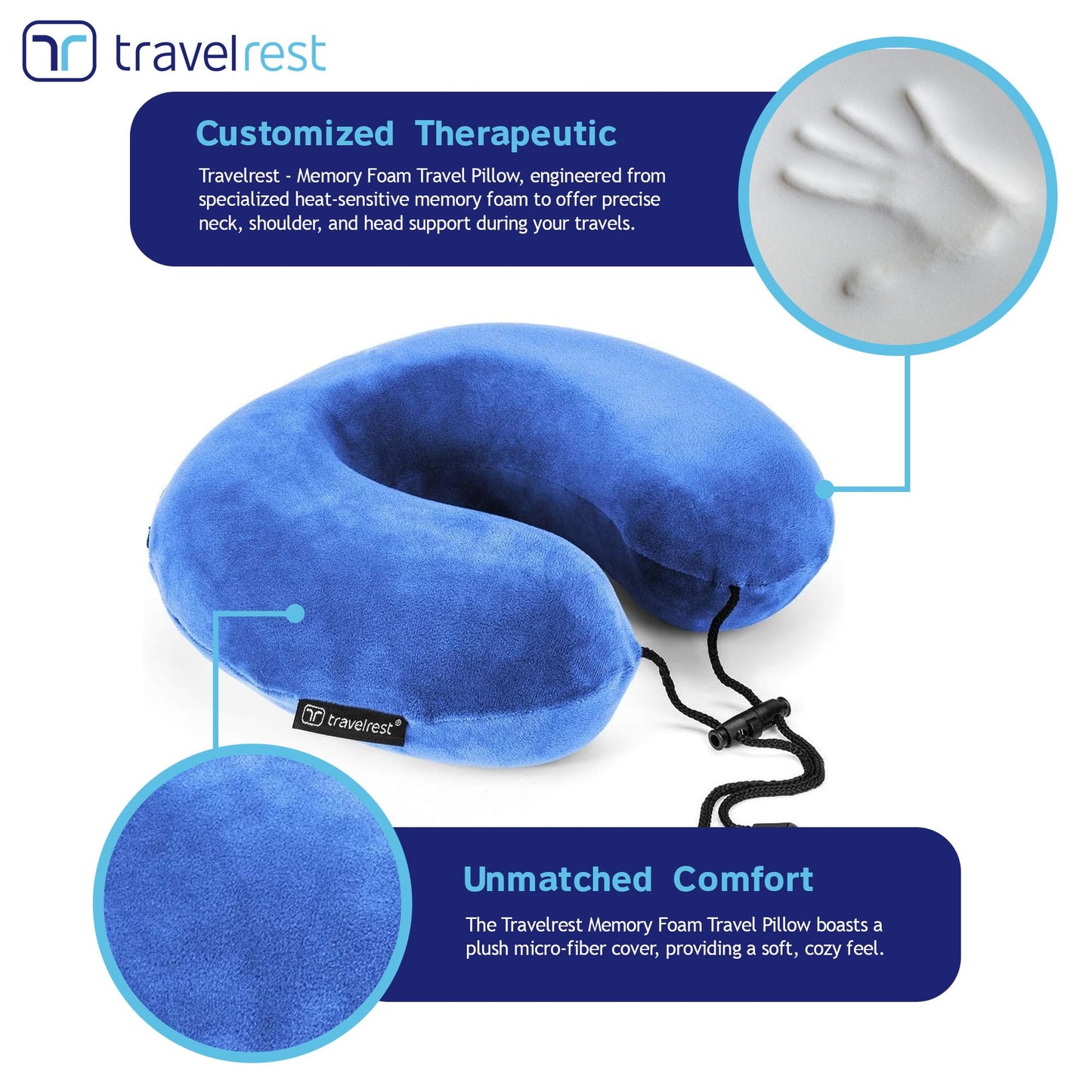 TRAVELREST Nest Neck Pillow Travel Essentials - Memory Foam Pillow and Patented Design, Support for Long Flights, Travel Accessories, Comfortable and Compact, Washable, Attaches to Luggage - Gray