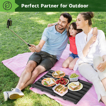 Bamboo Bath Mat for Shower, Dual Anti-Slip for Surface & Bottom, Waterproof Foldable Shower Mat, Easy to Carry and Storage, Perfect for Indoor Outdoor （Black, 26.77×16.14×1.14 Inches）