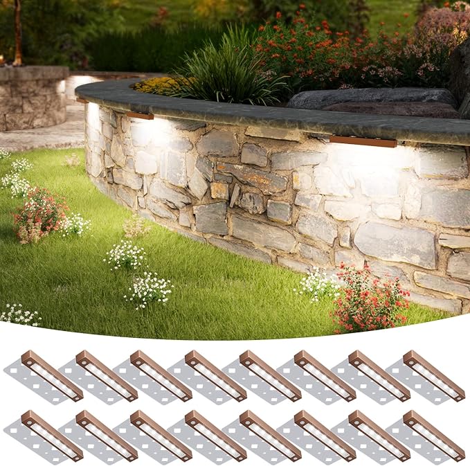VOLISUN 16 Pack 7 Inch Retaining Wall Lights, Waterproof LED Hardscape Lighting, Cuttable Low Voltage Landscape Lighting, 12V Paver Lights, 3W Outdoor Step Lights, 5000K Daylight, ETL