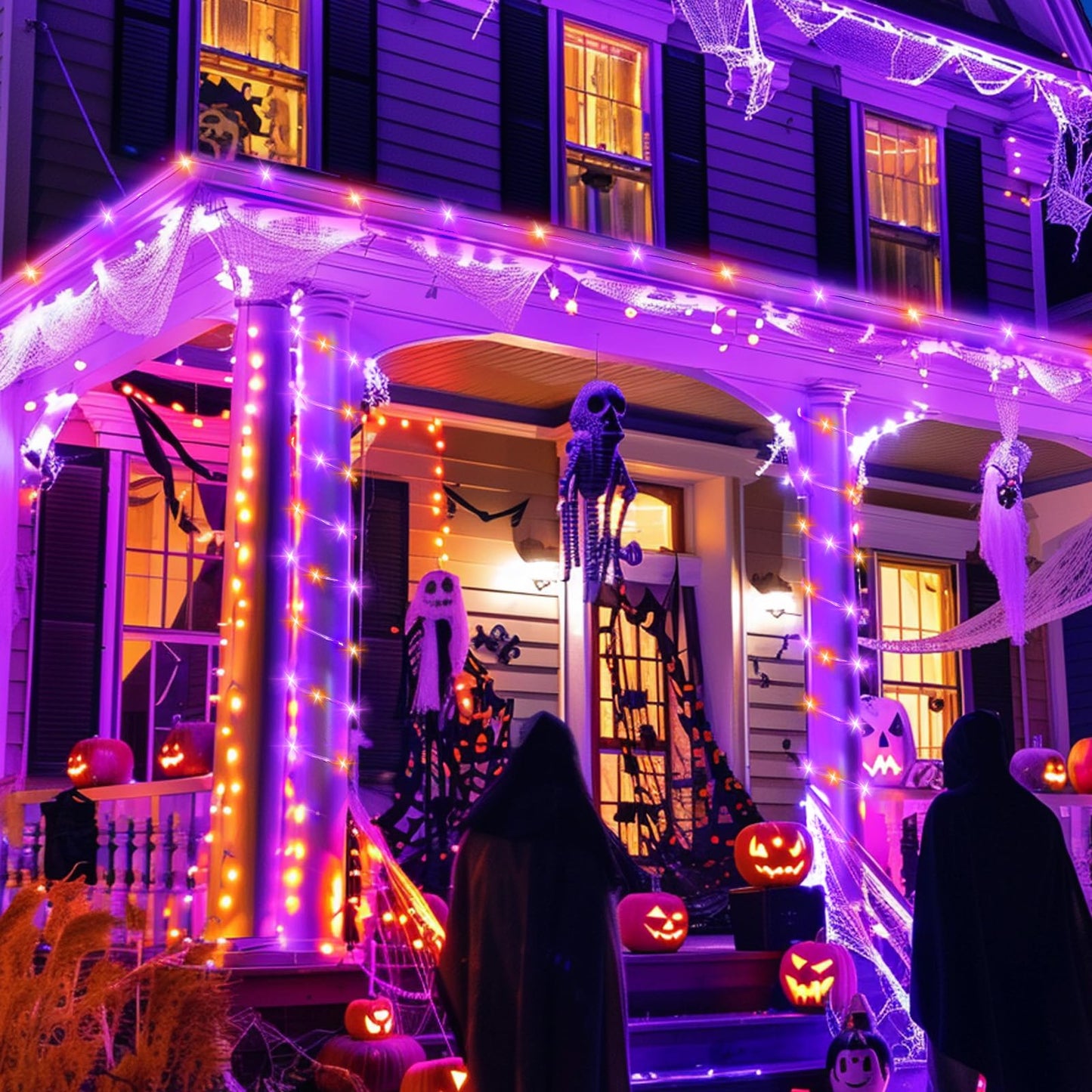 Brightown Solar Halloween Lights Outdoor, 39FT 100 LED String Lights With 8 Modes, Decoration Outdoor, Waterproof Solar String Lights for Outside Tree Yard Party, Orange & Purple