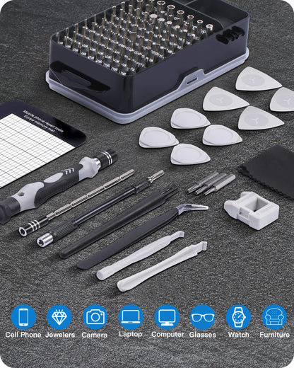 SHOWPIN 122 in 1 Precision Computer Screwdriver Kit, Laptop Screwdriver Sets with 101 Magnetic Drill Bits, Computer Accessories, Electronics Tool Kit Compatible for Tablet, PC, iPhone, PS4 Repair