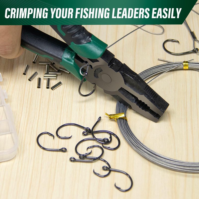 Alwonder Fishing Crimping Pliers Steel Wire Crimping Tool Fishing Leaders Crimpers Cutter Gripper for Single Barrel Sleeves, Terminal Tackle Connectors Multi-Function 8IN Cutting Crimp Tool