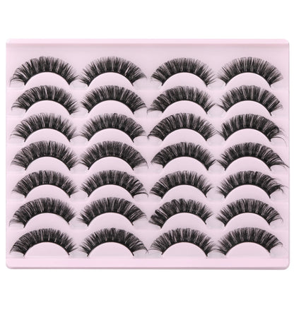 False Eyelashes Russian Strip Lashes Volume Fake Eyelashes Extension D-Curly Wispy Handmade Soft Reusable 14 Pairs Lashes Pack