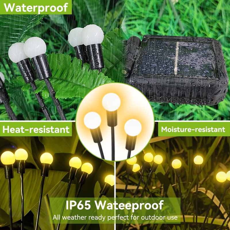 YShengMian Solar Garden Lights Outdoor Waterproof, 2 Pack 16 LED Swaying Light Firefly Light Outdoor Decor Lights for Garden Gifts for Pathway Party Christmas Decoration, Warm White