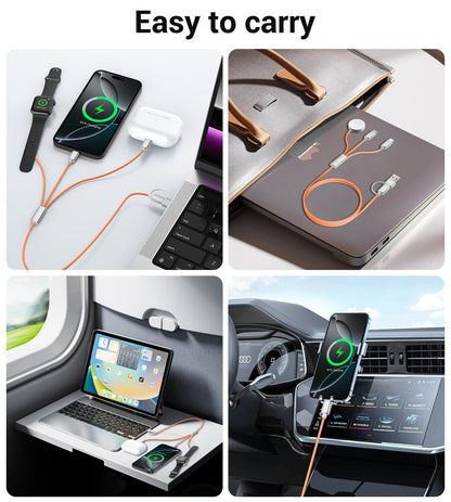 Temdan for Travel Vacation Essentials,3 in 2 USB C Cable for Apple Watch Charger/iPhone 17 Charger/Lightning,Multi Charging Cable Cord,Camping Essentials,Designed for iWatch &iPhone 16-12-5FT Purple