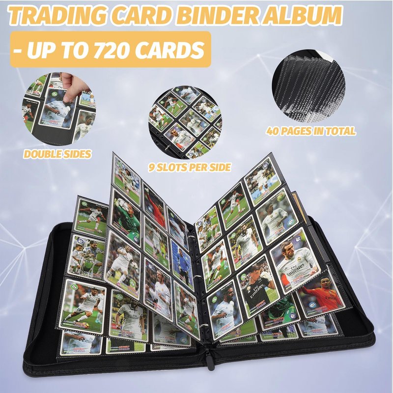 GERMUN 3 Ring 9 Pocket Zipper Card Binder, 720 Double Sided Standard PU Trading Card Album Folder for TCG & Sports Cards, Not Fit Top Loaders (DARK BLUE)
