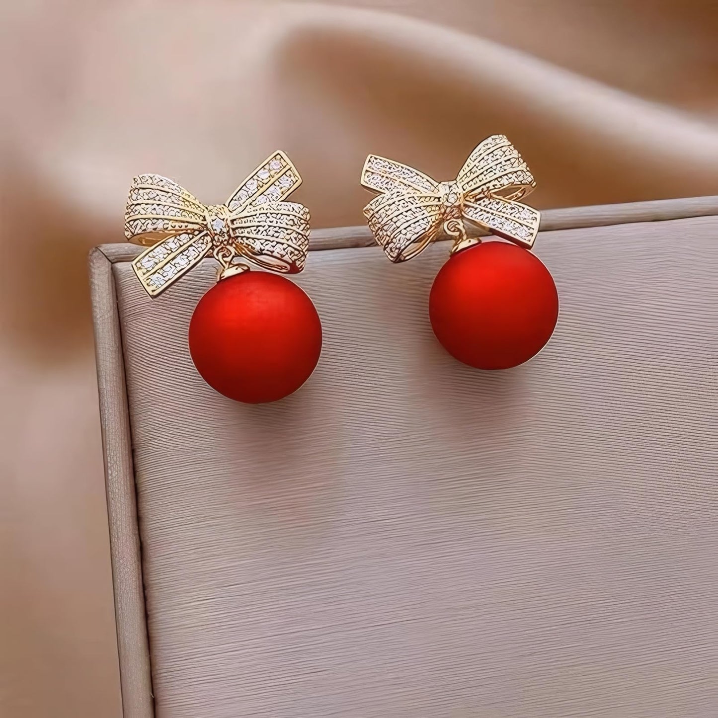 ecozran Sparkling Red Bow Earrings for Women Teardrop Jewelry Gifts Rhinestone Chain Tassel Earring Christmas Gifts（Red-Q）
