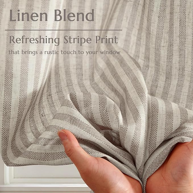 jinchan Striped Linen Kitchen Curtains 24 Inches Tier Curtains Farmhouse Modern Cafe Style Small Window Treatments Airy Light Filtering Rod Pocket for Living Room Bathroom 2 Panels Taupe Grey