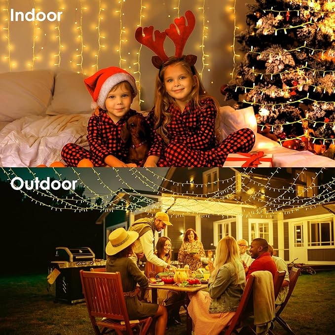 2 Pack 33Ft 200 LED String Light Battery Powered, Outdoor Waterproof Warm White String Lights with Remote, Dimmable Twinkle Lights for Bedroom Wedding Party Classroom Tree Christmas Decoration