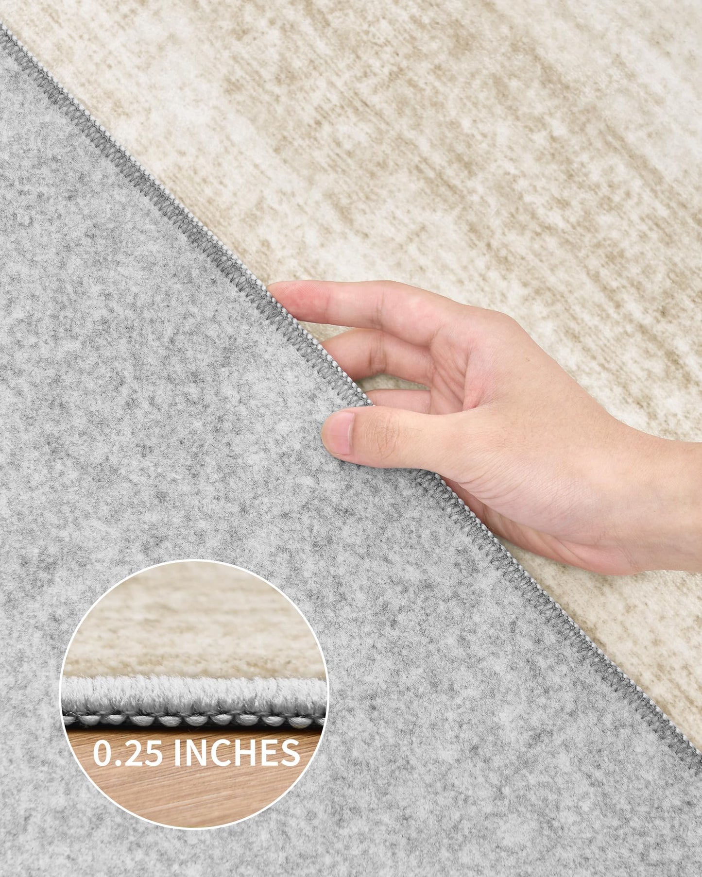 Art&Tuft Non-Slip Runner Rug - 2x10 Runner Rug Washable Low-Pile Rugs Runners, Soft Distressed Carpet Runner for Bedroom Bathroom Kitchen Laundry Living Room, Beige