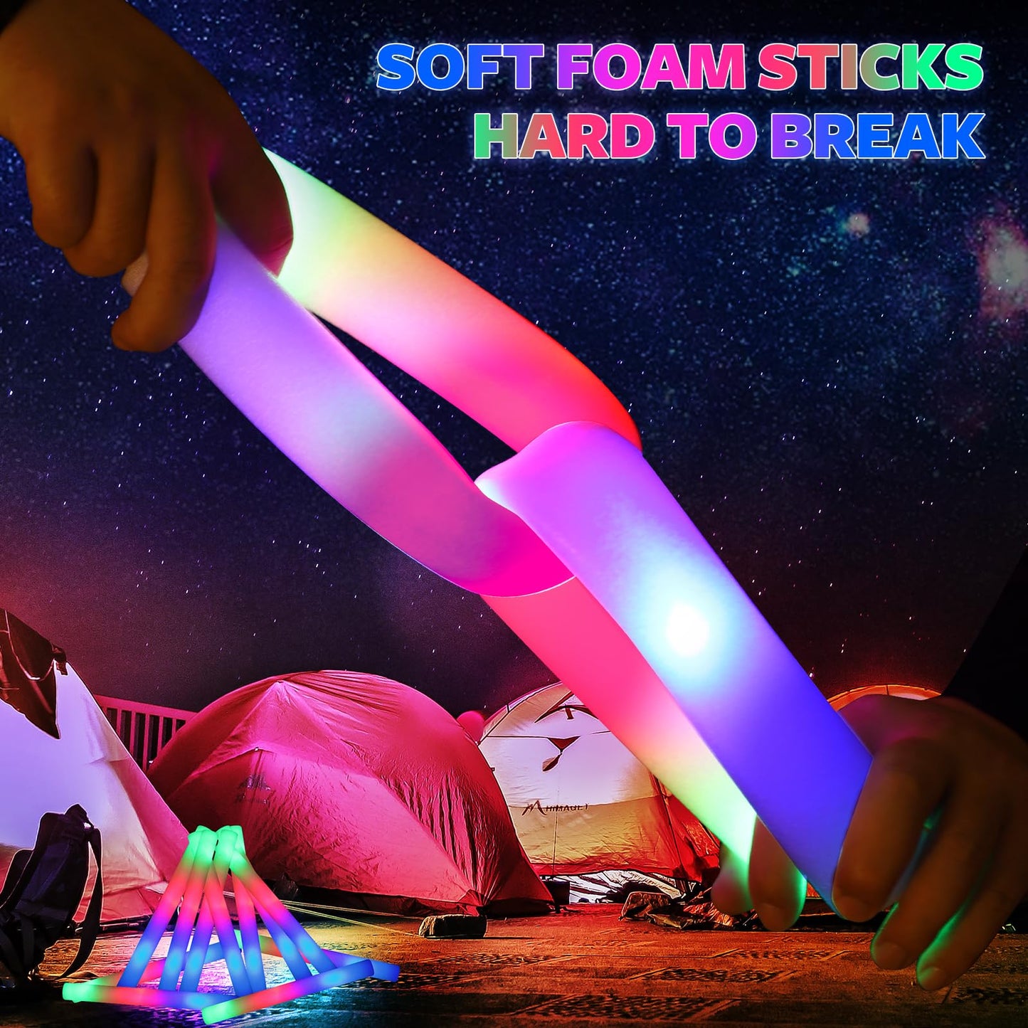 wellent 68 PCS LED Foam Glow Sticks Bulk, Glow in the Dark Party Supplies with 3 Modes Colorful Flashing, Neon Party Favors for Birthday, Wedding, Carnival, Concert, Halloween Glow Sticks