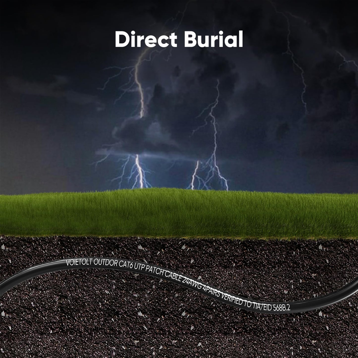 VOIETOLT Outdoor Cat 6 Ethernet Cable 50m, Water Resistant Direct Burial LLDPE UV Jacket - 24AWG 10Gbps High Speed Gigabit Internet Network Cable - CCA, UTP with 40 Ties - Black