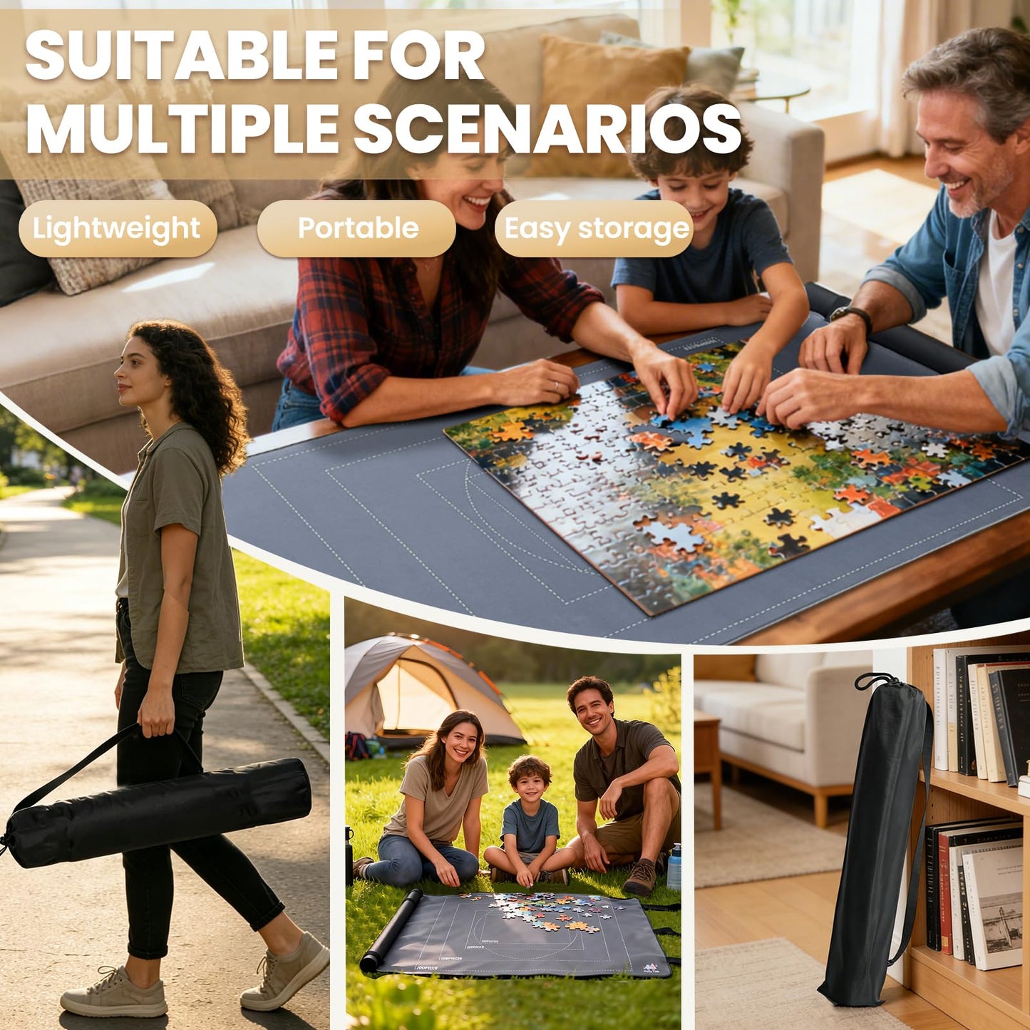 Premium All-in-One Puzzle Mat Roll Up - 46" x 26" Puzzle Mat Holds Up to 1500 Pieces with Non-Slip Rubber Bottom & Smooth Top + 6 Puzzle Sorting Trays & Beautiful Gift Packaging