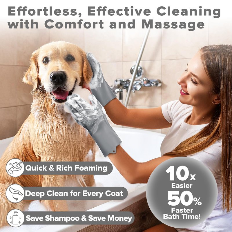 Augwind 6PCS Pet Grooming Kit for Dogs, Cats and Horses | Dog Washing Gloves | Cleanroom Gloves | Dog Bath Brush | Dog Bath Gloves | Dog Shampoo Brush | Dog Bath Supplies (Grey)