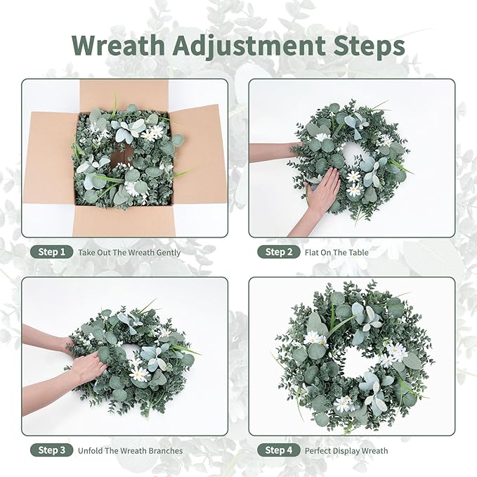 Door Wreath Green Eucalyptus for Front Door Wreaths Spring Summer Wreath Artificial Leaves Wreaths for All Season Home Farmhouse Porch Year Round Outdoor Wall Decorating,20 Inch