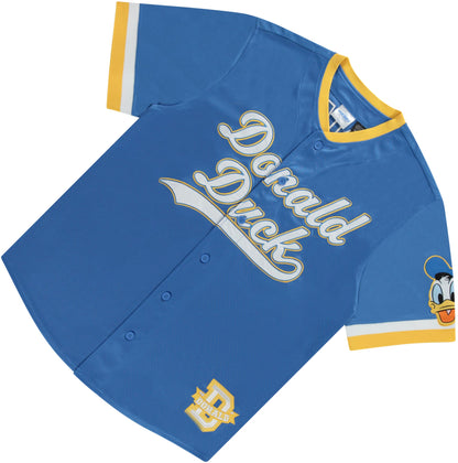 Disney Donald Duck Men's Baseball Jersey - Mens Classic Donald Duck Mesh Button Down Baseball Jersey Donald Duck Fashion Shirt (Blue, X-Large)
