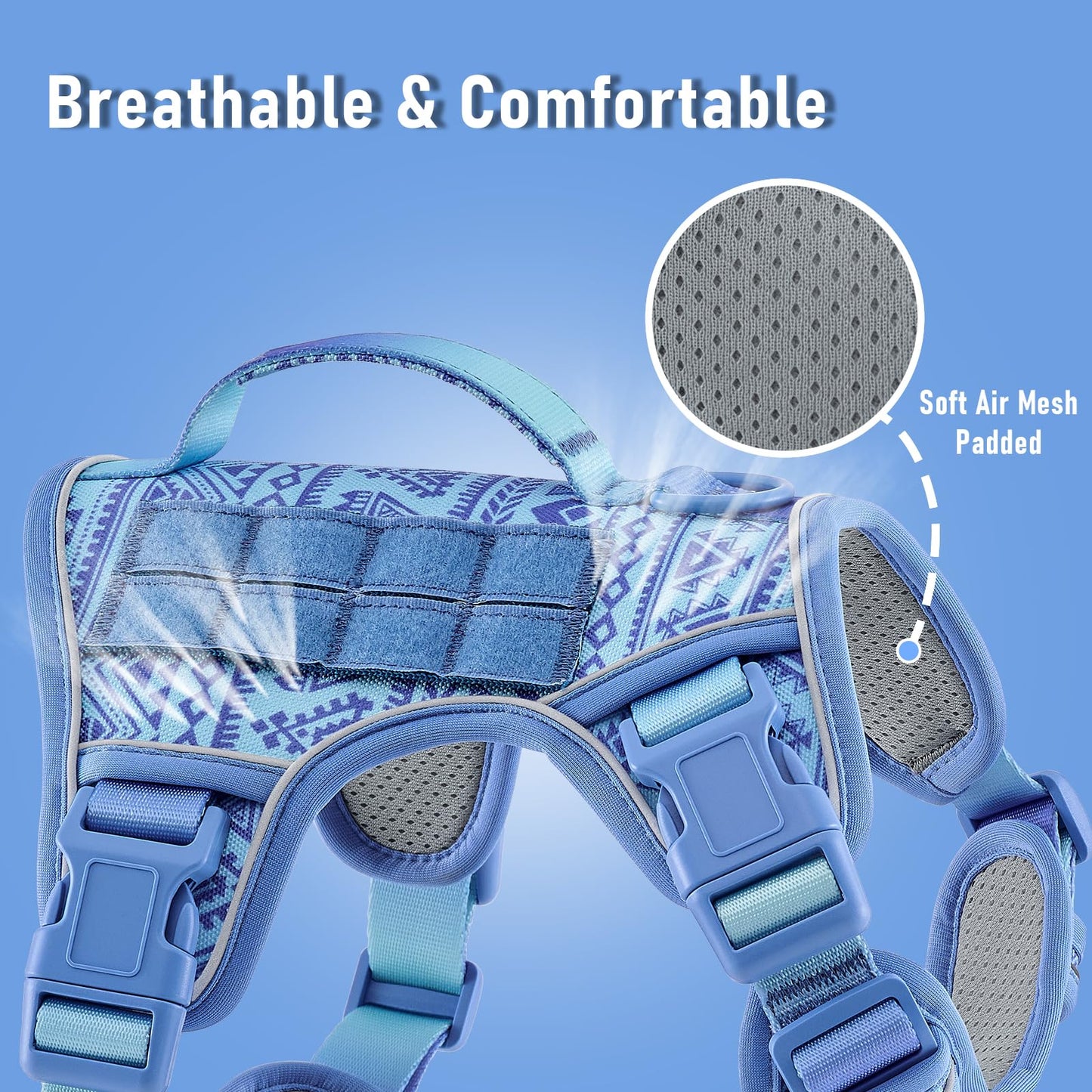 Dog Vest Harness for Medium Sized Dogs No-Pull Tactical Harness with 2 Metal Leash Clips, Easy On/Off with Neck Buckle, Adjustable Soft Padded Reflective Oxford Dog Vest with Easy Control Handle