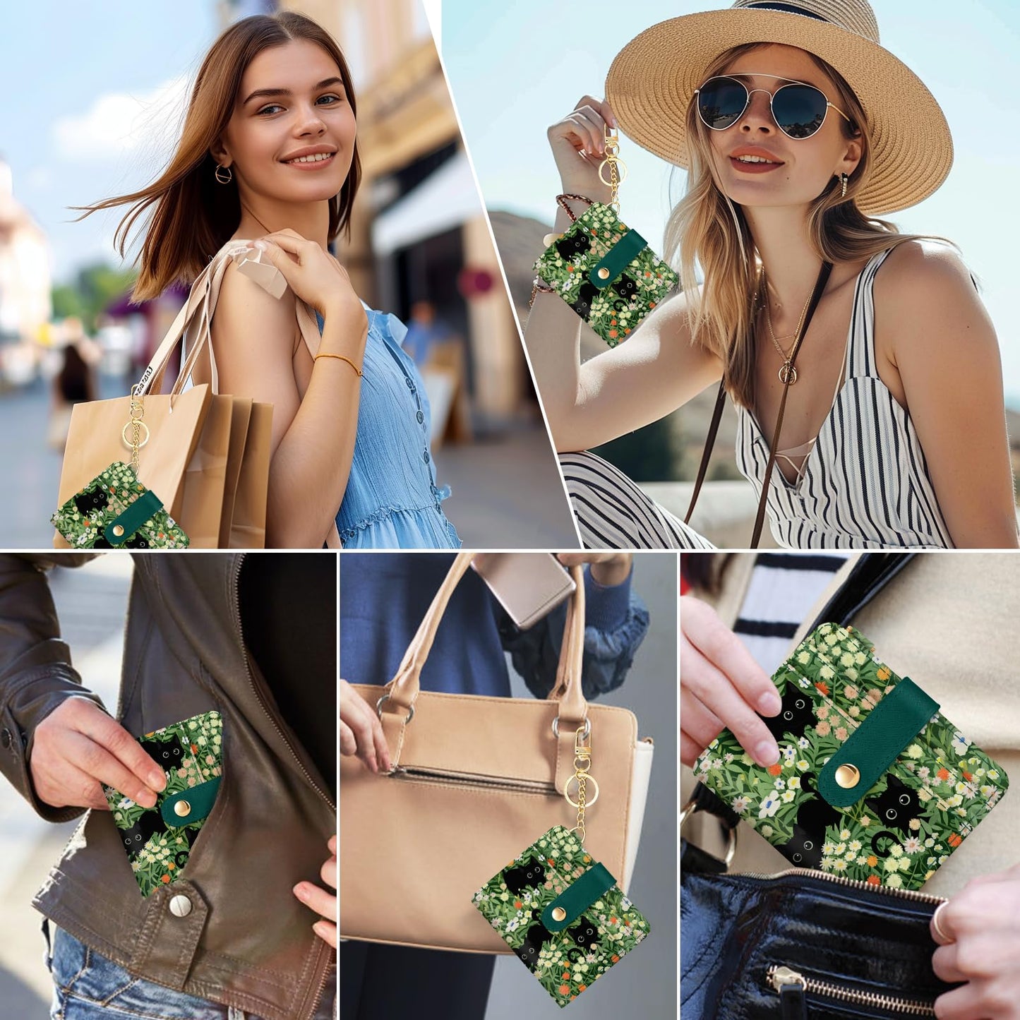 Jogjam Black Cat Floral Rfid Women Wallet, Small Slim Thin Credit Card Wallet, PU Leather Bifold Cash Zipper Coin Pocket ID Window for Female Ladies Teen Girls Girly