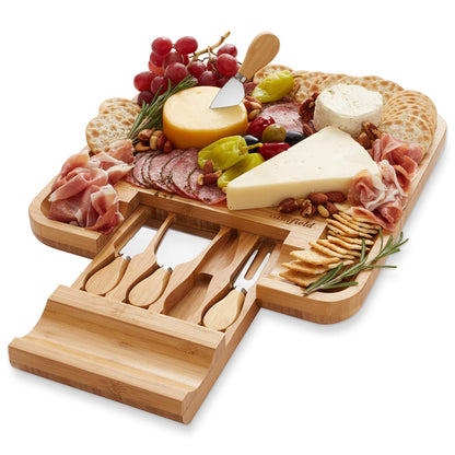 Casafield Bamboo Cheese Board and Knife Gift Set, Wooden Charcuterie Board Meat and Cheese Platter for Entertaining, Housewarming, Birthday, Wedding
