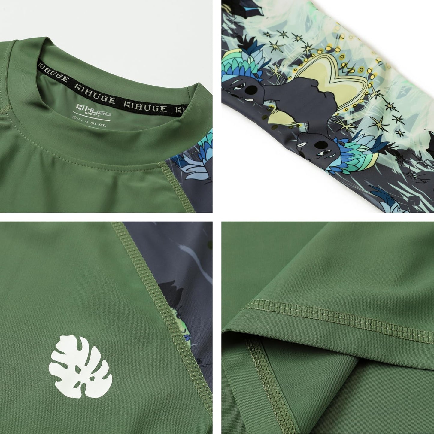 HUGE SPORTS Men's Rash Guard Long Sleeves UPF 50+ UV Sun Protection Quick Drying Splice Compression Swim Shirts