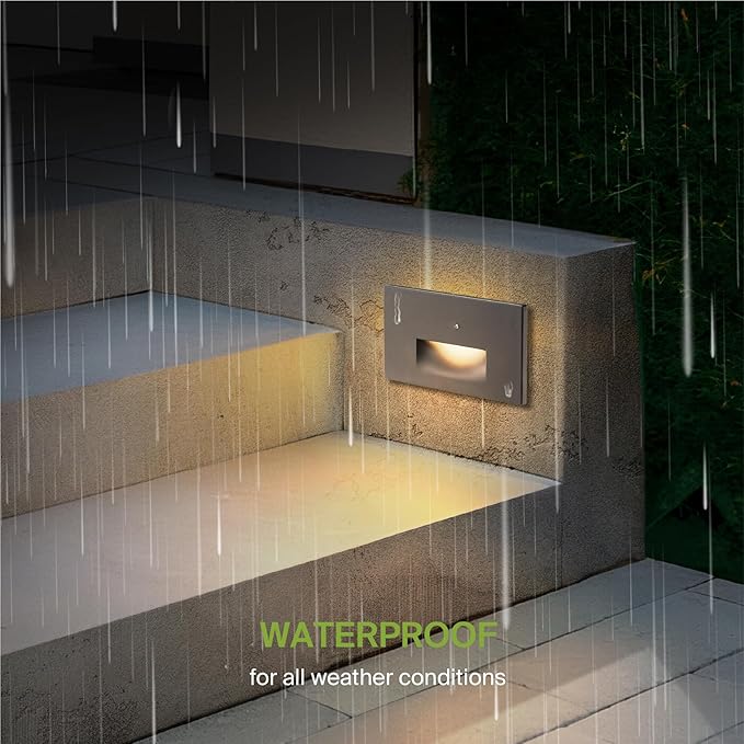 ASD LED Recessed Step Light Fixture, Dusk To Dawn Outdoor Stair Tread Lighting | 3CCT, Photocell, Waterproof, ETL Listed | 3W 120LM 3000K-5000K 120V | Staircase Hardwired Illumination | White, 12 Pack