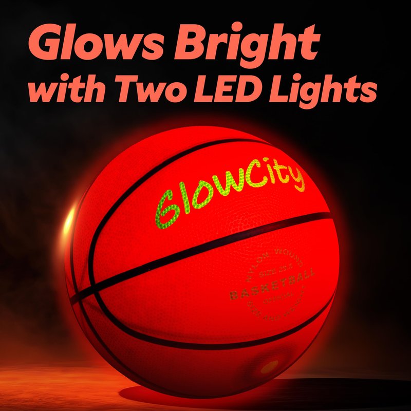 GlowCity Glow in The Dark Basketball - Size 7 Light Up Ball for Teen Boys Gifts, Adults - Red Glow for Outdoor Games - Sports Birthday Gift Ideas for Boys Ages 12 13 14 15 Basketball Gear Accessories