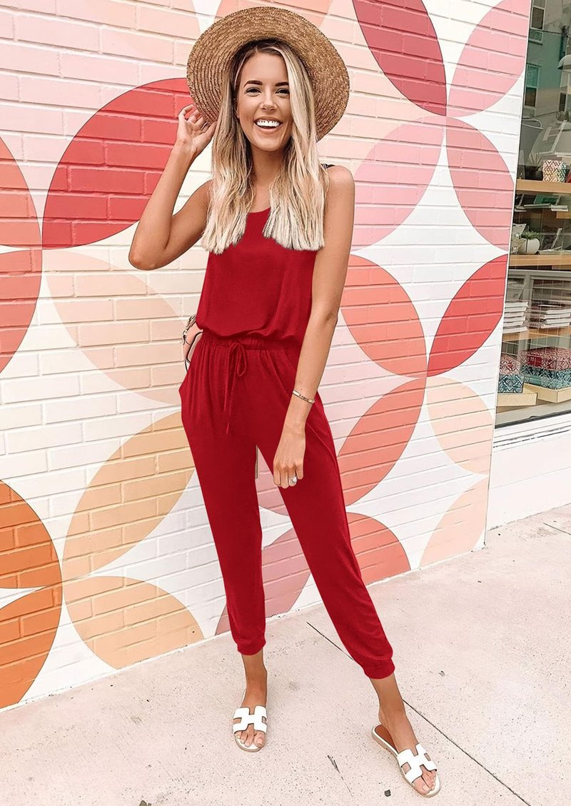 PRETTYGARDEN Women's Two Piece Outfit Sets Casual Summer Sleeveless Matching Lounge Wear Spring Travel Clothes Tracksuit (Red,Medium)