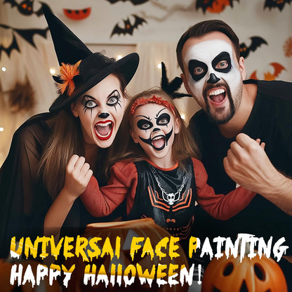nsxsu Halloween Makeup Kit, White + Black Face Paint 110g(3.9oz ), Face Painting Kit for Kids and Adults, Body Paint Kit with Brushes for Halloween SFX Makeup Cosplay Skull Clown Art Theater