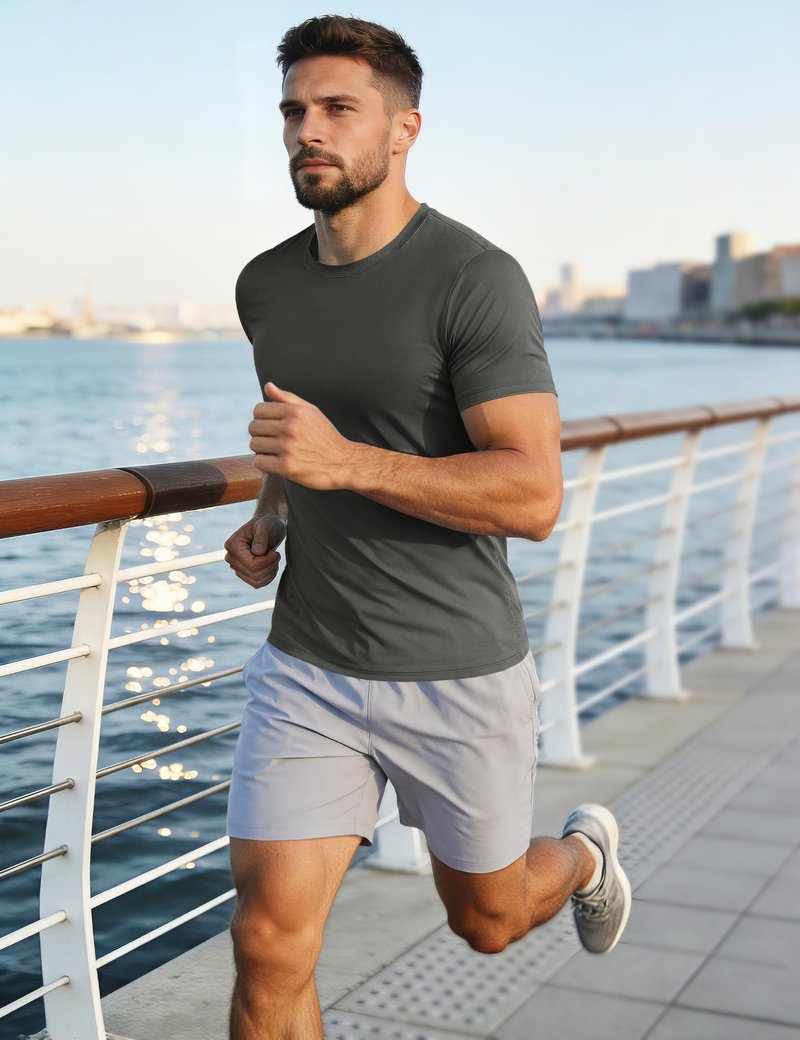 Men's Workout T Shirts Active T-Shirt Moisture Wicking Shirts Dry Fit Running Shirt Lightweight Breathable Shirts Dark Grey