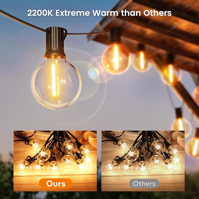 OHLUX Outdoor String Lights, 27 FT G40 Globe LED Patio Lights with 13 Dimmable Plastic Bulbs(1 Spare), 2200K Waterproof Connectable Hanging for Backyard Porch Cafe Party Decor, E12 Socket Base