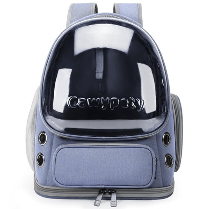 Cawypety Cat Backpack Carrier, Breathable Cat Carrier Large Space Bubble Pet Backpack for Kitty Small Dog up to 12lbs, Transparent & Foldable Pet Carrier for Travel Hiking (Blue