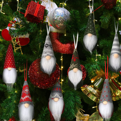 Skylety 16 Pieces Christmas Gnome Ornaments for Tree Christmas Tree Hanging Decorations Dolls Scandinavian Swedish Tomte Gnomes Handmade Plush Santa for Home Tabletop Party Decor