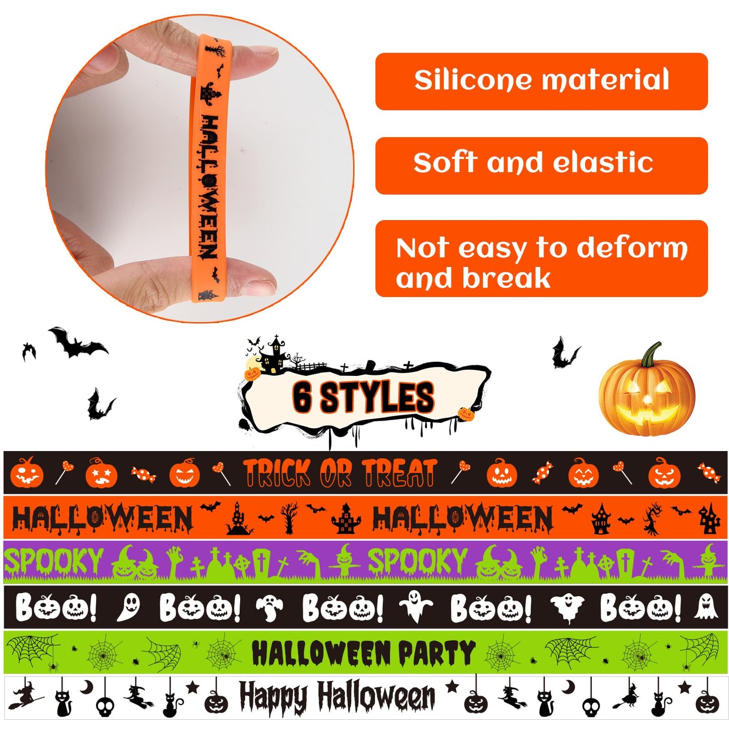 NEBURORA 24 Pcs Halloween Rubber Bracelets Silicone Wristbands Halloween Party Favors Trick or Treat Gifts Goodie Bag Stuffers