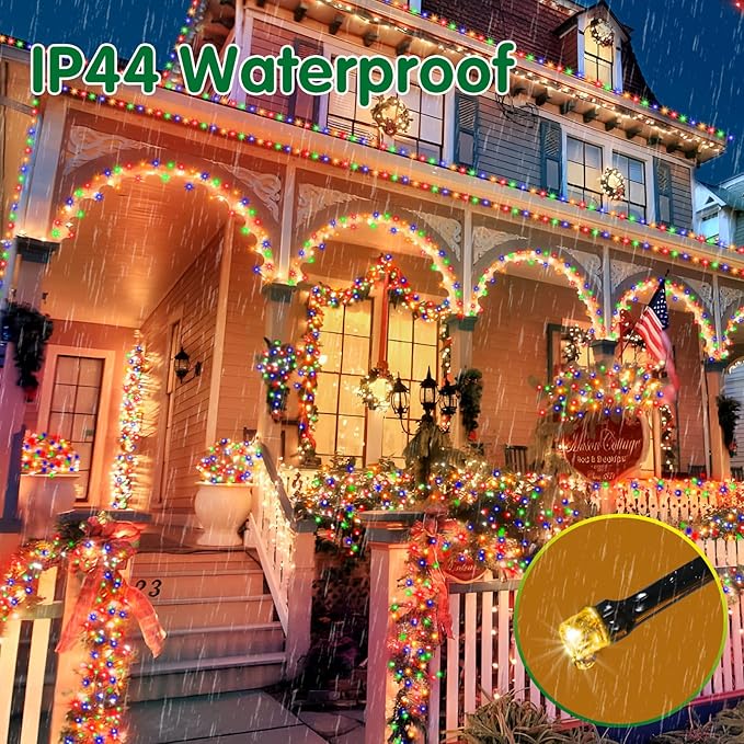 XURISEN 551FT 1400 LED Christmas Lights Outdoor Green Wire String Lights 8 Modes with Timer Memory Waterproof Fairy Light Plug in for Xmas Tree Wedding Yard Party Holiday Decorations(Multicolor)