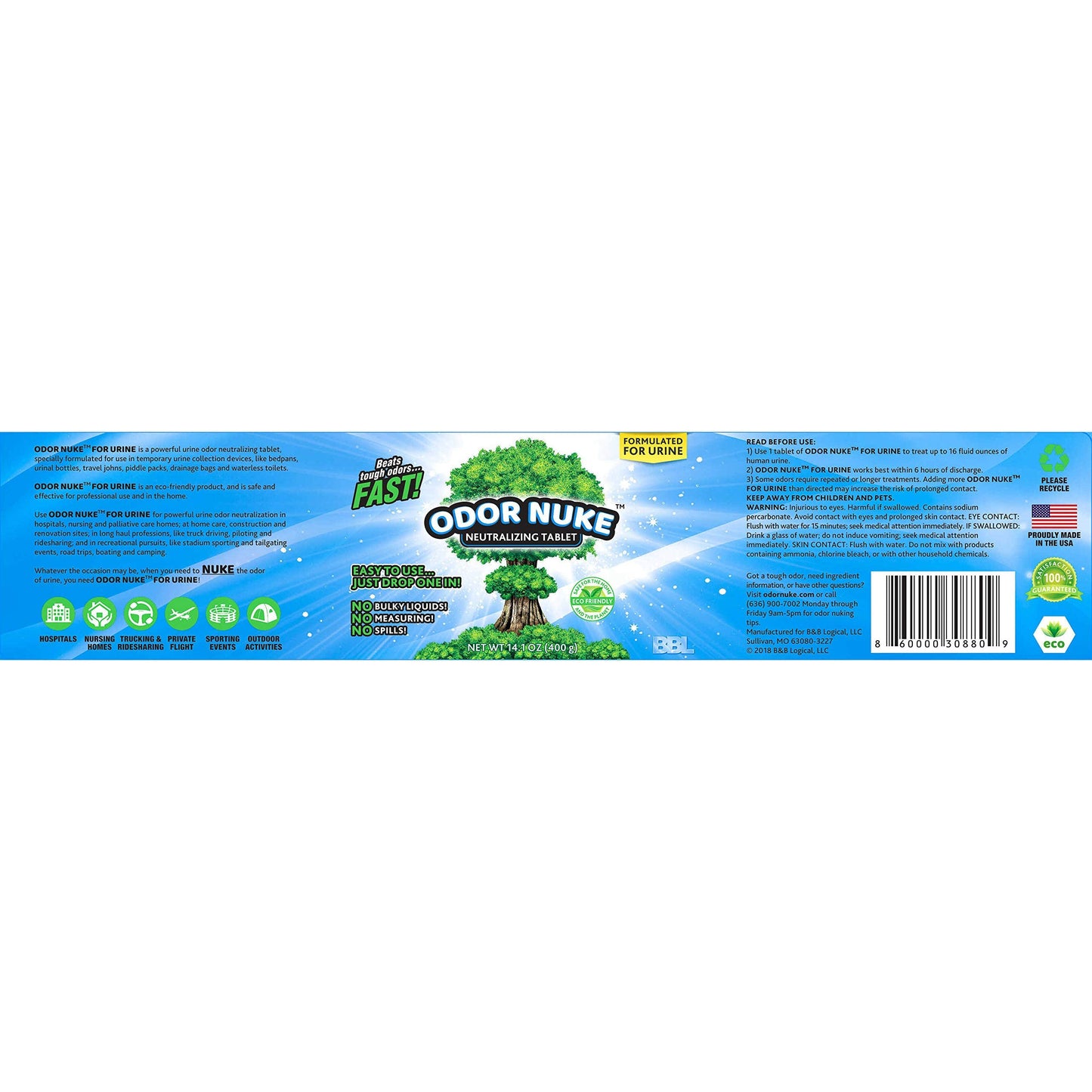 Human Urine Odor Neutralizer Tablets by ODOR NUKE - Kill Urine Smell In Portable Urinals for Men, Bedside Commodes, Bedpans & Camping Toilets - 14.1oz (Original)