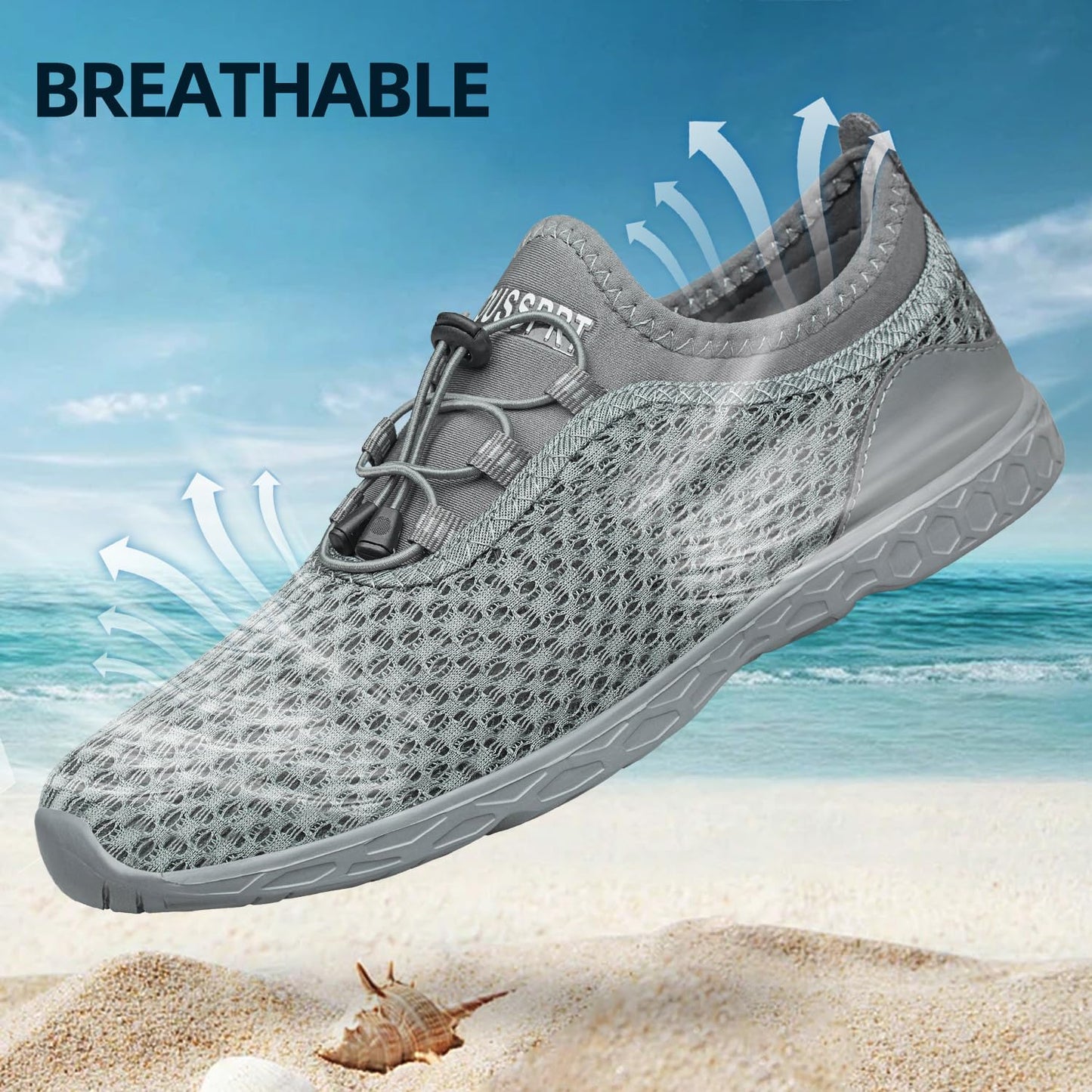 DOUSSPRT Men's Water Shoes Quick Drying Sports Aqua Shoes AllDarkgrey Size 8.5