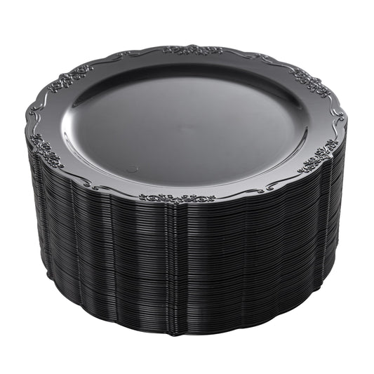 DaYammi 60PCS Black Plastic Plates, Heavy Duty Black Disposable Plates Premium 7.5 inch Dessert Cake Salad Appetizer Plates Hard Plastic Plates Disposable for Halloween Party