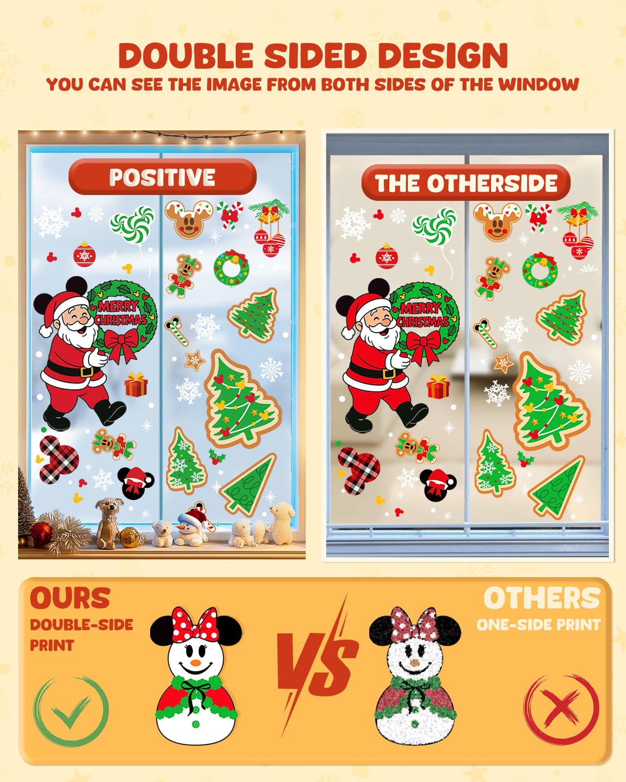 JMHACHY Christmas Window Clings - 9 Sheets 166 Pcs Cute Xmas Decorations for Winter Holiday Home Party, Santa Snowman Tree Snowflake Gingerbread Stickers for Glass, Double-Sided Static Window Decals