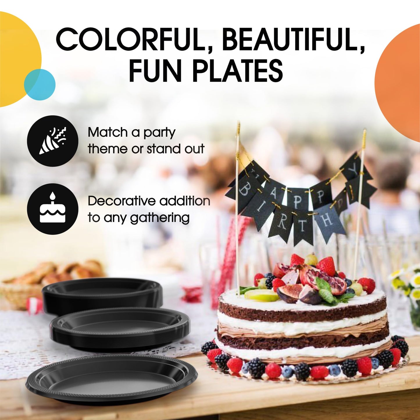 Exquisite Party Solids Black Plastic Plates For Party 9" Black Disposable Plates Heavy Duty Supplies 100 Pcs Plastic Dinnerware Sets Heavy Duty 350 GSM Disposable Dinnerware Set