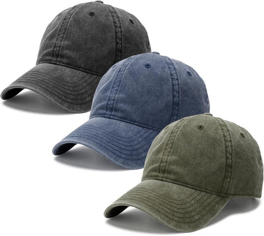 FURTALK Vintage Washed Cotton Baseball Cap - Unisex Distressed Dad Hat | Adjustable Fit, 3 Packs
