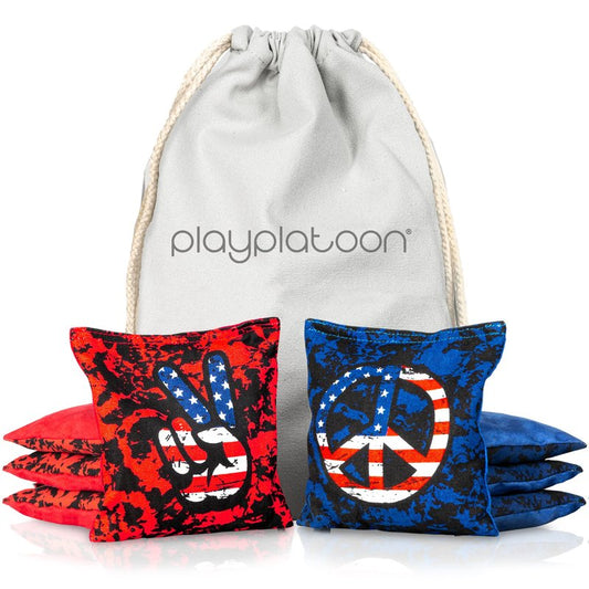 Play Platoon Professional Cornhole Bags - Set of 8 Regulation All Weather Double Sided - Sticky Side/Slick Side Bean Bags for Pro Corn Hole Game, Slick Duck Canvas & Sticky Suede - Peace